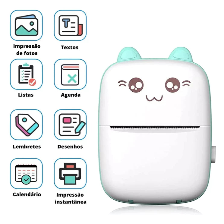 Mini Impressora Bluetooth Portátil de Gatinho