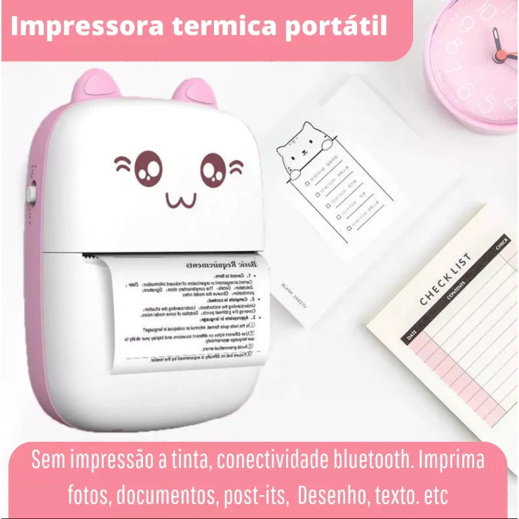 Mini Impressora Bluetooth Portátil de Gatinho